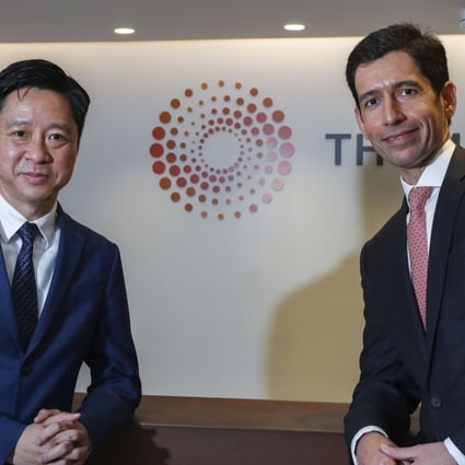 Dr. Meikei Ieong (left), chief technology officer at ASTRI, Sanjeev Chatrath (right), managing director, region head, Asia, financial and risk, Thomson Reuters. Photo: K. Y. Cheng