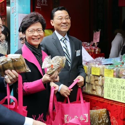 Hong Kong leader Carrie Lam (centre) spent about HK$5,550 on packaged food items. Photo: Winson Wong
