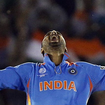 India's Harbhajan Singh celebrates during the 2011 Cricket World Cup. Photo: Reuters