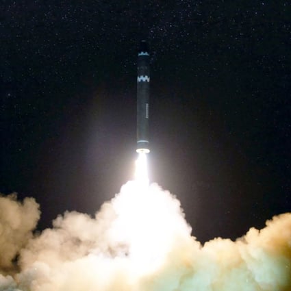 A North Korean Hwasong-15 missile which Pyongyang claimed can reach all parts of the US is launched from an undisclosed location late last year. Photo: KCNA via AFP