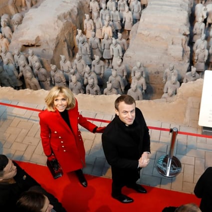French President Emmanuel Macron and his wife Brigitte visit the Museum of Qin Terracotta Warriors and Horses in Xian, Shaanxi province, on Monday. Photo: Reuters