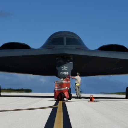 A B-2 bomber arrives in Guam on Tuesday, in a photo released by the US Air Force. Photo: USAF