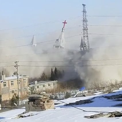 Explosives were used to demolish the church: Photo: China Aid via AP