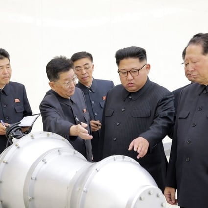 North Korean leader Kim Jong-un (second from right) inspects facilities at an undisclosed location in North Korea in September 2017 in a photograph released by his government. Photo: KCNA via AP