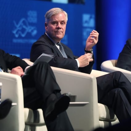 Deutsche Bundesbank board member Andreas Dombret (centre) at the Asian Financial Forum in Hong Kong on Monday with China Development Bank chairman Hu Huaibang (left) and HSBC chief executive Stuart Gulliver. Photo: Jonathan Wong