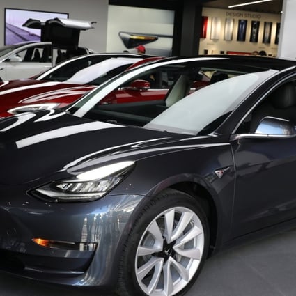 A Tesla Model 3 is seen in a showroom in Los Angeles. Photo: Reuters