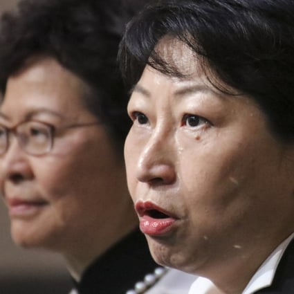 Hong Kong Chief Executive Carrie Lam Cheng Yuet-ngor (left), has given her backing to Secretary for Justice Teresa Cheng Yeuk-wah (right). Photo: Felix Wong