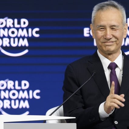 Liu He gives a speech at the World Economic Forum in Davos on Wednesday. Photo: EPA-EFE