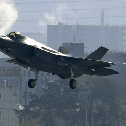 An F-35A stealth fighter takes off for its new base in Misawa on Friday in Japan’s first deployment of the US-developed model. Photo: Kyodo