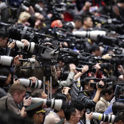 Journalists cover the Communist Party of China’s 19th national congress at the Great Hall of the People in Beijing in October. Foreign reporters said working conditions in China worsened in 2017. Photo: Xinhua