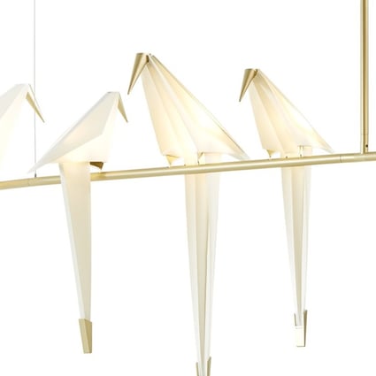 Moooi. The Perch Light Branch lamps, created by London-based architect-designer Umut Yamac, are in synthetic paper, brass and steel, creating a spring vibe. Price on request