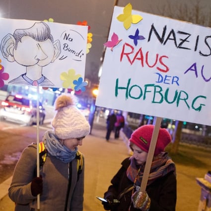 Protesters hold a banner reading “Nazis out of Hofburg” as they march during a demonstration against Austrian Freedom Party's (FPOe) Akademikerball (Academics Ball) in Vienna on January 26. Photo: EPA