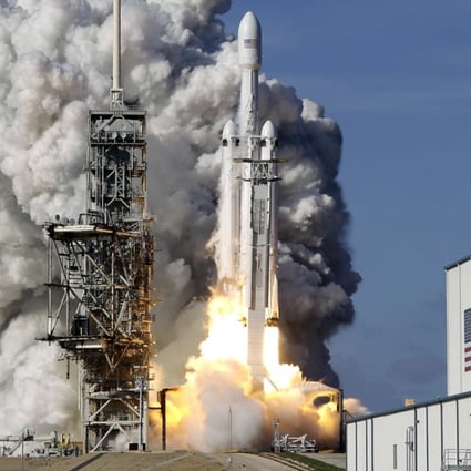A Falcon 9 SpaceX heavy rocket lifts off from the Kennedy Space Centre in Cape Canaveral, Florida on Tuesday. Photo: AP