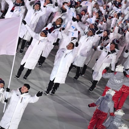 Shortly after the Unified inter-Korean team and flag bearers Carrived during the opening ceremony of the Pyeongchang Winter Olympic Games on Friday, an unknown Korean man rushed the group. He was escorted from the building by security. Photo: EPA-EFE