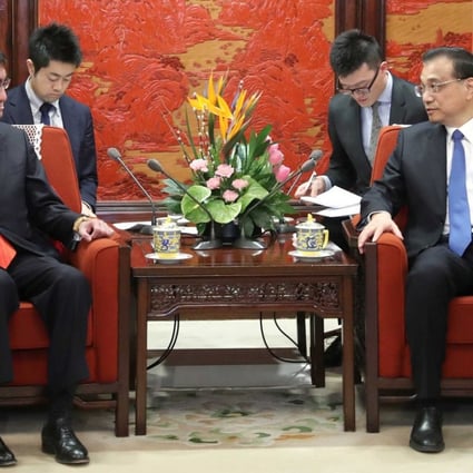 Japanese Foreign Minister Taro Kono (left) meets Chinese Premier Li Keqiang (right) in Beijing in January 28. Japan is now looking to counter China’s Belt and Road Initiative, experts say. Photo: Xinhua