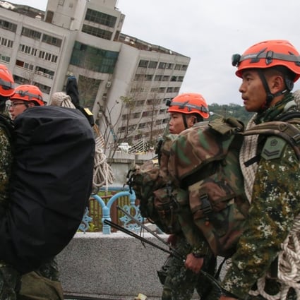 Soldiers join the search and rescue operation in Hualien on Friday. Photo: EPA-EFE