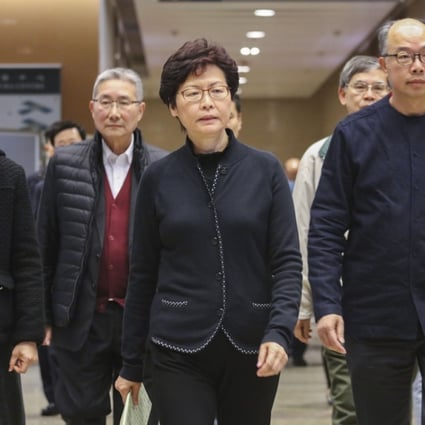 Hong Kong leader Carrie Lam (centre) and other top officials speak on the bus tragedy on Sunday. Photo: Felix Wong