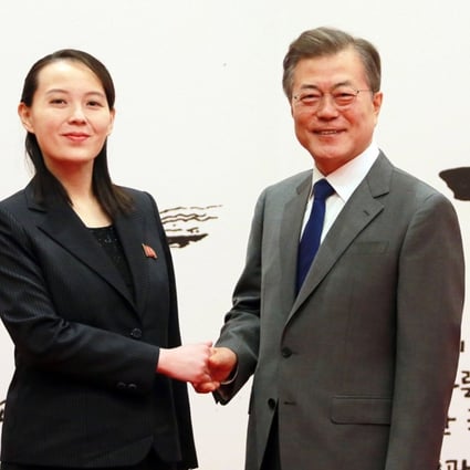 Kim Yo-jong with South Korean President Moon Jae-in. Photo: EPA