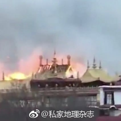 Footage of the fire at Jokhang Temple in Lhasa, Tibet, was shared on social media. Photo: Weibo