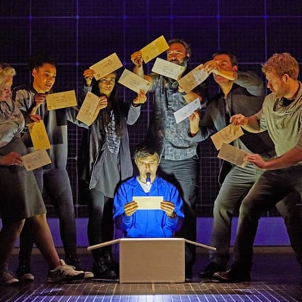 Joshua Jenkins (centre) as Christopher Boone in the The Curious Incident of the Dog in the Night-Time.