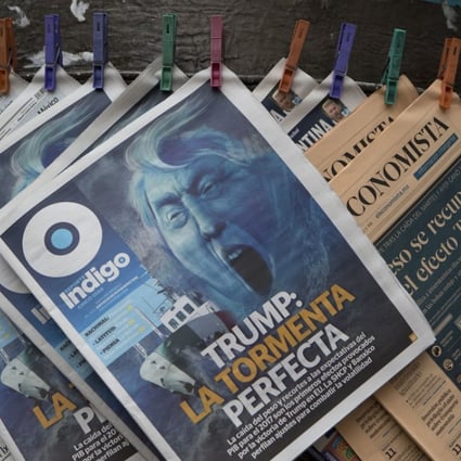 Newspapers displayed for sale on a news kiosk in downtown Mexico City. Noticias Aguila, which translates as News Eagle, now has 20 million users and became the No 1 news app in Google Play’s Mexico store late last year. Photo: AP