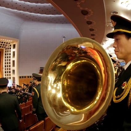 Military band members rehearse for the opening session of the Chinese People's Political Consultative Conference (CPPCC) at the Great Hall of the People in Beijing, China March 3, 2018. Photo: REUTERS/Jason Lee