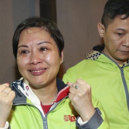 Protest leader Yip Wai-lam (left), founder of the Full-time KMB Driver Alliance, with her husband. Both were sacked on Tuesday. Photo: Edward Wong