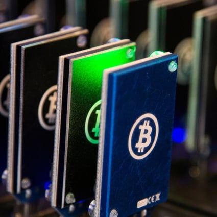 A chain of block erupters used for bitcoin mining. Photo: Reuters