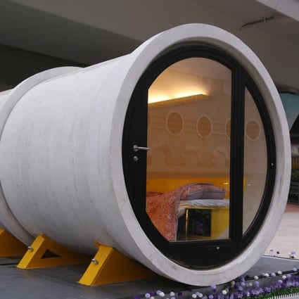 The exterior of the OPod, designed by James Law Cybertecture as an experimental, low-cost, micro home to ease Hong Kong’s affordable housing shortage. Photo: Xiaomei Chen