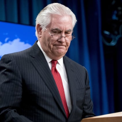 Departing US Secretary of State Rex Tillerson steps away from the podium after speaking at the State Department in Washington on March 13. Tillerson’s time at the State Department was marked by contentious ties with his boss, President Donald Trump, and the depletion of the agency’s upper-level positions. Photo: AP