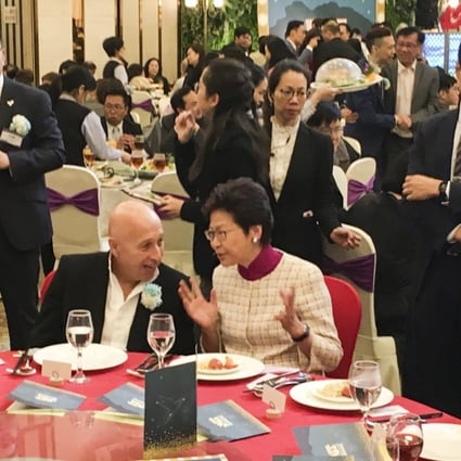 Hong Kong Chief Executive Carrie Lam (centre) attending the Democratic Party’s 23rd anniversary dinner held in Kowloon Bay. Photo: Alvin Lum
