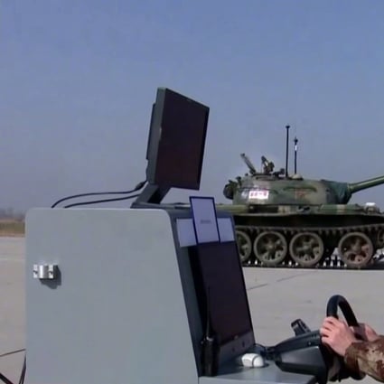 State television broadcast pictures of the driverless tanks being tested. Photo: Weibo 