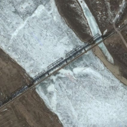 North Korea’s border with Russia just 18 kilometres, following the Tumen River and its estuary in the far northeast. There is one lone crossing, dubbed the ‘Friendship Bridge’ Photo: Google Maps