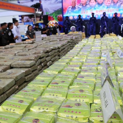 Thailand police show one of its largest crystal methamphetamine busts during a news conference in Bangkok. Photo: Reuters