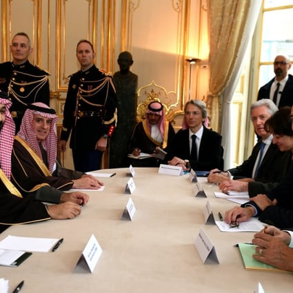 French and Saudi leaders, including Crown Prince Mohammed bin Salman (second left), meet at the Hotel de Matignon in Paris. Photo: EPA