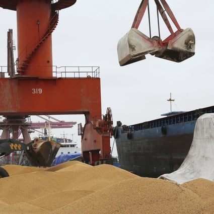 Soybeans imported from Brazil are unloaded at a port in Nantong in east China's Jiangsu province. The South American country is the largest exporter of the bean to China. Photo: Chinatopix via AP