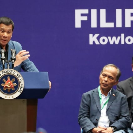 President Rodrigo Duterte meets the Filipino community at Kai Tak Cruise Terminal. Photo: K.Y. Cheng