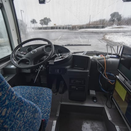 A self-driving bus is tested at the National Intelligent Connected Vehicle Pilot Zone’s Enclosed Test Zone in Shanghai in January. Pictures: Zigor Almada