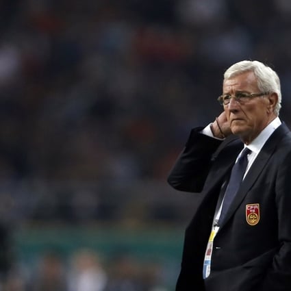 China's coach Marcello Lippi watches the match against Wales at the 2018 China Cup. Wales won 6-0. Photo: AP