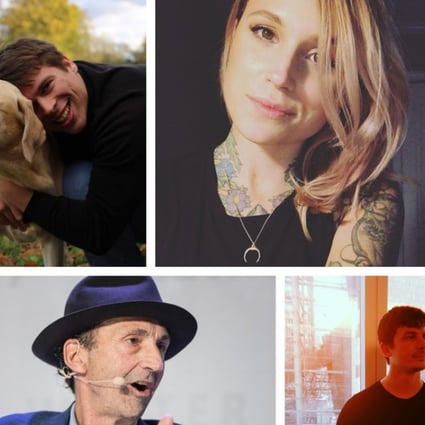 Clockwise from top left: four of the vegan influencers bring the message to China – Klaus Mitchell, Jodi Monelle, Josh Tetrick and Greg Steltenpohl