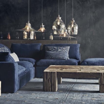 British designer Timothy Oulton turned to natural materials, working with Chinese indigo dye craftsmen in a remote village to create fabric for his Noble Souls sofa range shown in Milan.