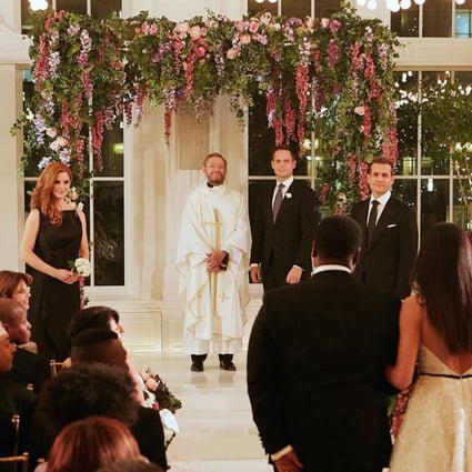 A wedding scene from the ‘Good-Bye’ episode of ‘Suits’, in which the character played by actress Meghan Markle – who will marry Britain’s Prince Harry on May 19 – dreams of getting married at the Plaza Hotel in New York City. The hotel, and the Fairmont Royal York in Toronto, where the scene was filmed, will host royal-themed events in honour of Markle’swedding. Photo: USA Network/AP