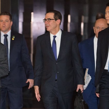 US Treasury Secretary Steven Mnuchin (centre) led US officials in two days of trade talks with their Chinese counterparts. Photo: AFP