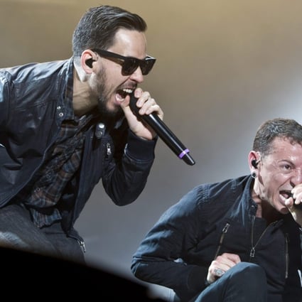 Linkin Park’s Mike Shinoda (left) with Chester Bennington on stage at the St Gallen Festival in Switzerland in 2011. Photo: EPA