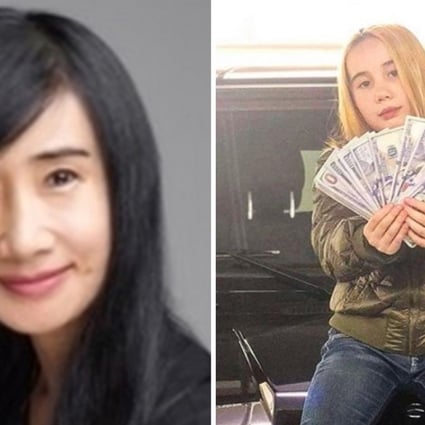 Former Vancouver property agent Angela Tian (left) has appeared in videos posted to social media by controversial child rapper Lil Tay. Tian has now reportedly been fired by her real estate agency. Photos: Pacific Evergreen Realty, Instagram/Lil Tay
