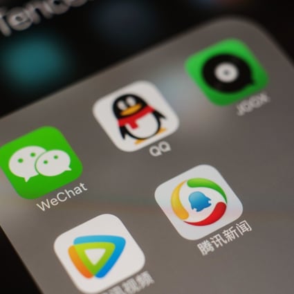 The icons for Tencent Holdings’ applications on WeChat; clockwise from top left, QQ, JOOX, Tencent News and Tencent Video. Photo: Bloomberg