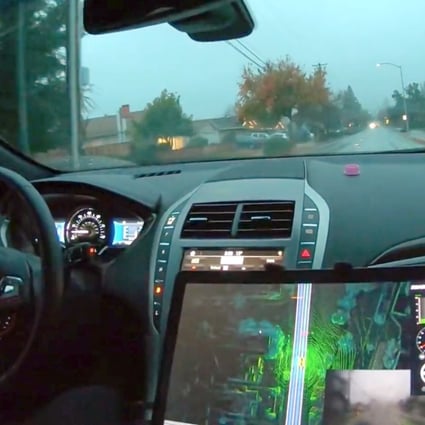 Self-driving technology firm Roadstar.ai shows off the dashboard of its autonomous car in a road test. The Shenzhen-based start-up has raised US$128 million in its Series A funding round, marking the single biggest investment made to an autonomous driving company in China. Photo: Handout