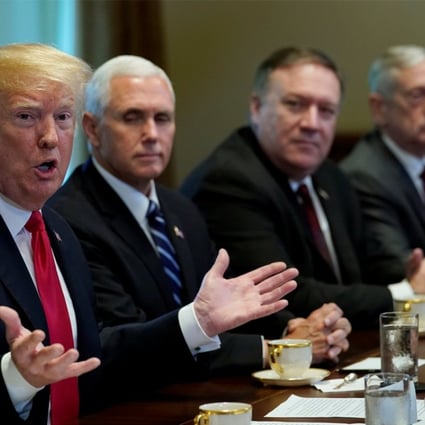 US President Donald Trump speaks alongside his cabinet during a meeting with Nato Secretary General Jens Stoltenberg (not pictured) at the White House in Washington on Thursday. Photo: Reuters