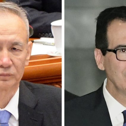 Chinese Vice-Premier Liu He and US Treasury Secretary Steven Mnuchin. Photo: Kyodo