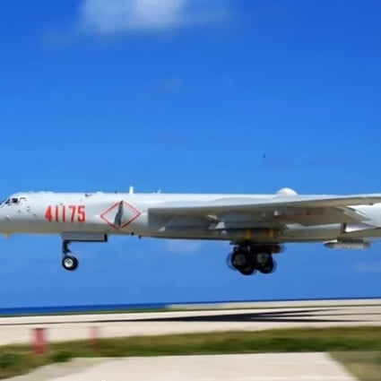 A strategic H-6K bomber from China’s air force recently conducted take-off and landing exercises on Woody Island, China’s largest base in the Paracel Islands in the South China Sea. Photo: Handout